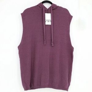 NEW ZARA Men's Sleeveless Hooded Pullover Knit Top In Plum People Size S/M